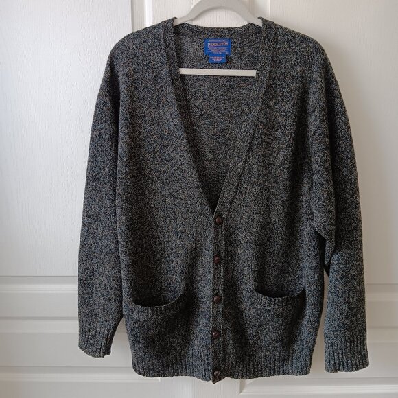 Pendleton Men's Blue Multicolor Shetland Wool V-Neck Grandpa Cardigan Size L - Picture 1 of 12